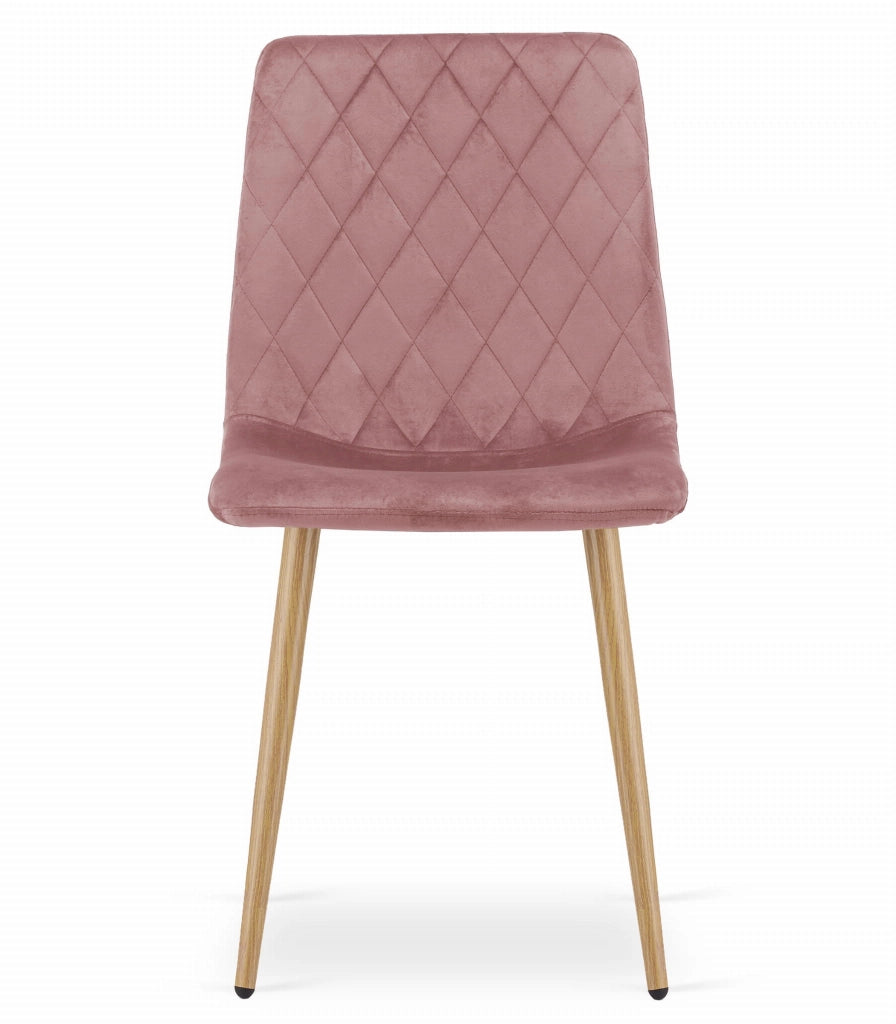 Sedia Valora TURIN in velluto rosa con gambe in legno per soggiorno x2