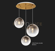 SOSP. BIANCO 3 LUCI TONDO VETRI (2 PICCOLI +1 MEDIO) TUTTI BRONZO 1194BI-S3 TPM-BR