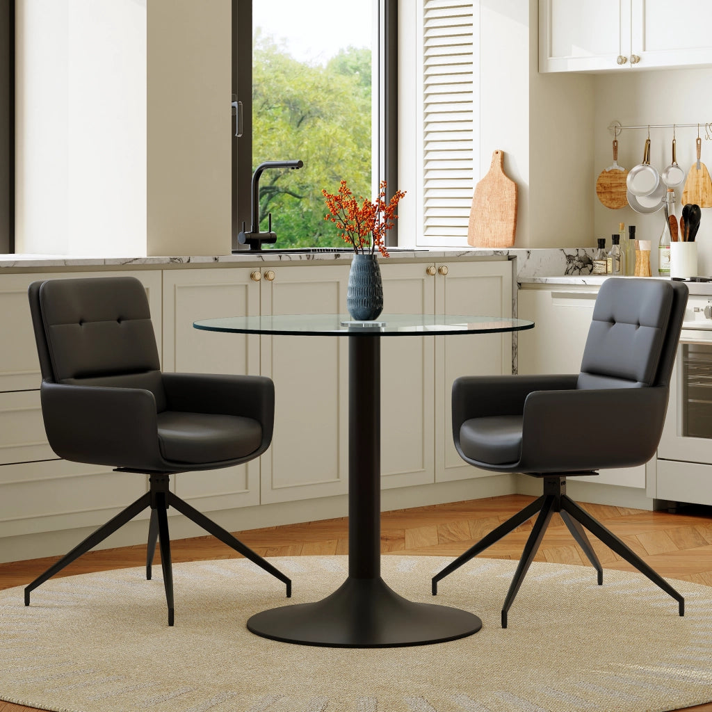 Set da pranzo girevole in vetro temperato e PU nero e trasparente