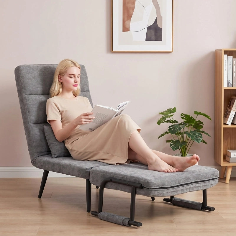 POLTRONA LETTO 3 in 1 186 cm Grigio in chenille e metallo