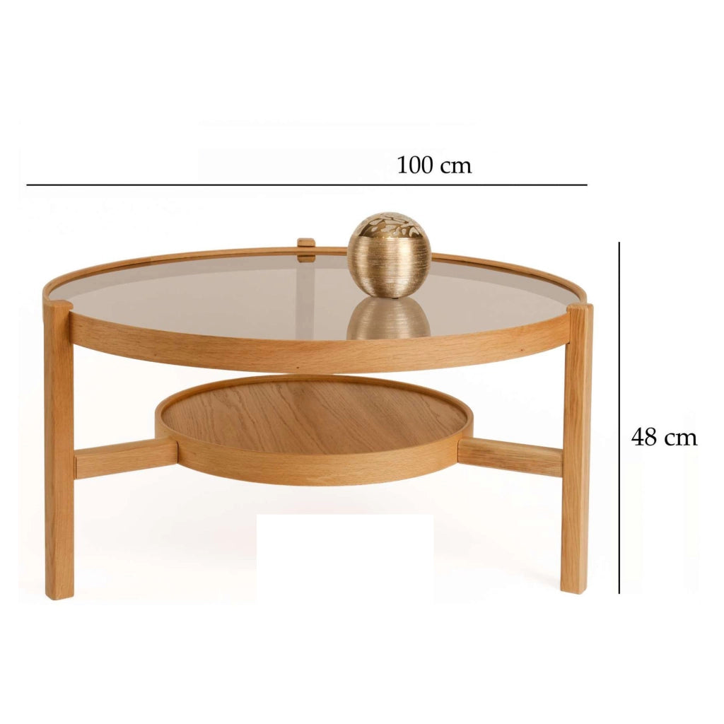 Olzai, Tavolino da Salotto un Vano, 100x100x48h cm Marrone Rovere