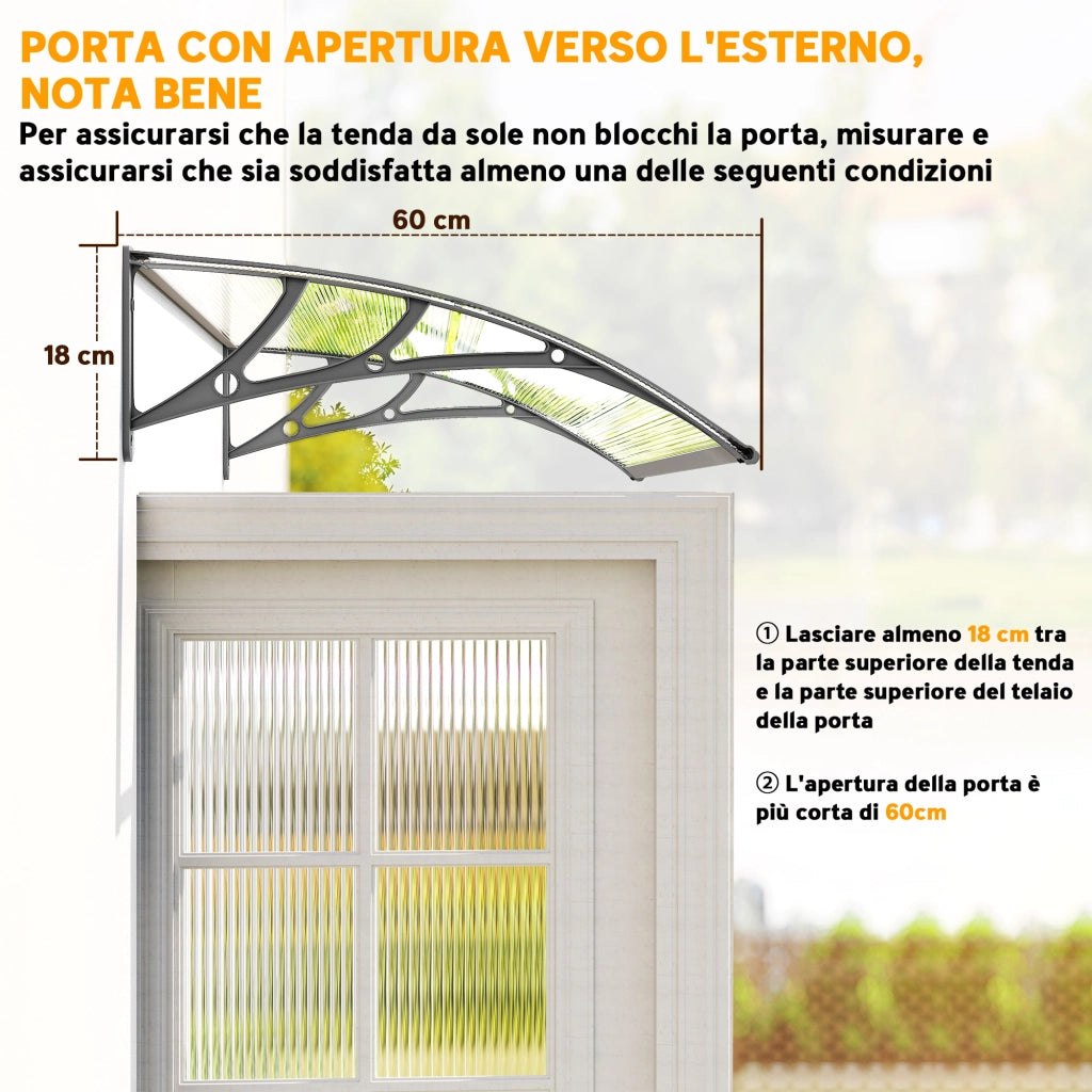 Tettoia Moderna in Policarbonato, Alluminio e PP per Balconi, Finestre e Porte, 110x60x18 cm