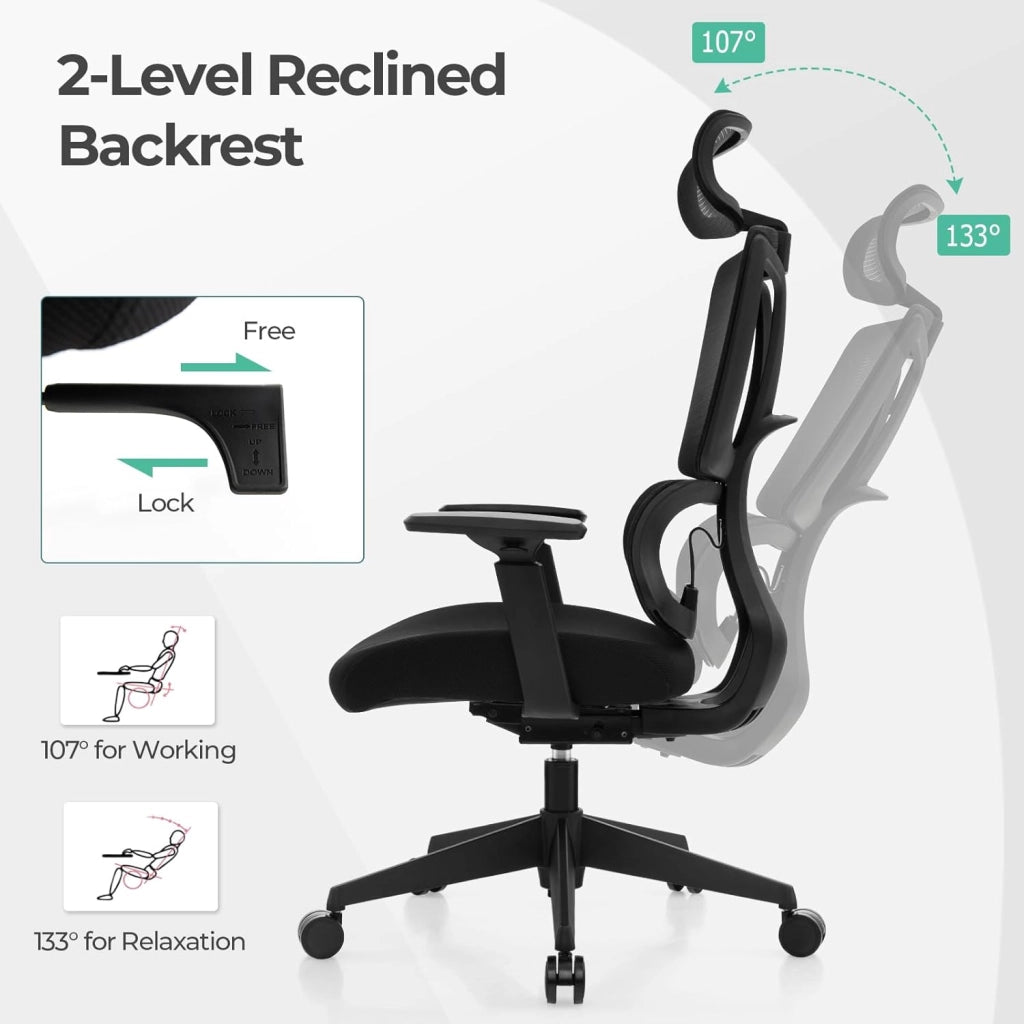 Sedia da ufficio ergonomica con rete traspirante sedia da ufficio regolabile con supporto lombare con poggiatesta e braccioli, girevole con seduta imbottita, nera