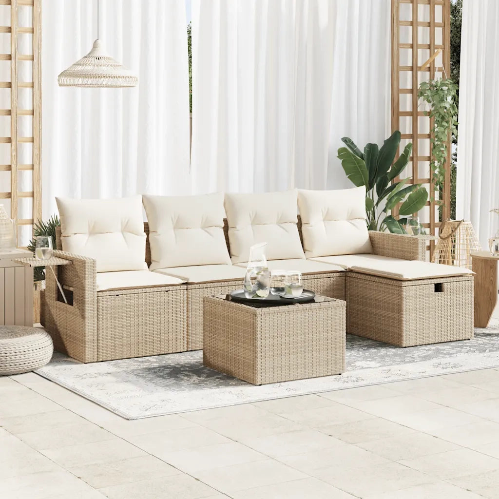 Set Divano da Giardino 6 pz con Cuscini Beige in Polyrattan 3325474