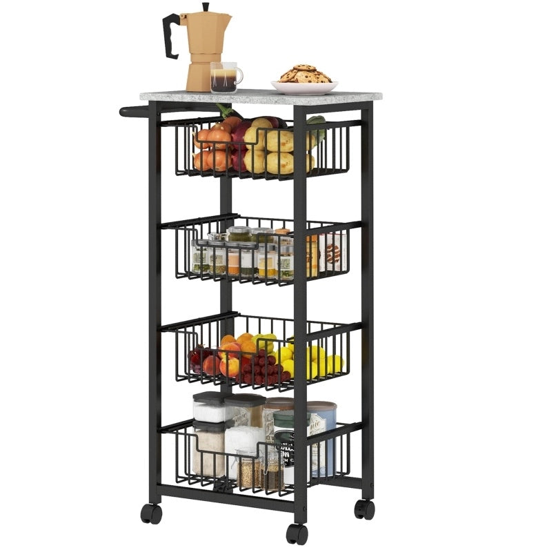Carrello da cucina con 4 cestelli estraibili, grigio chiaro