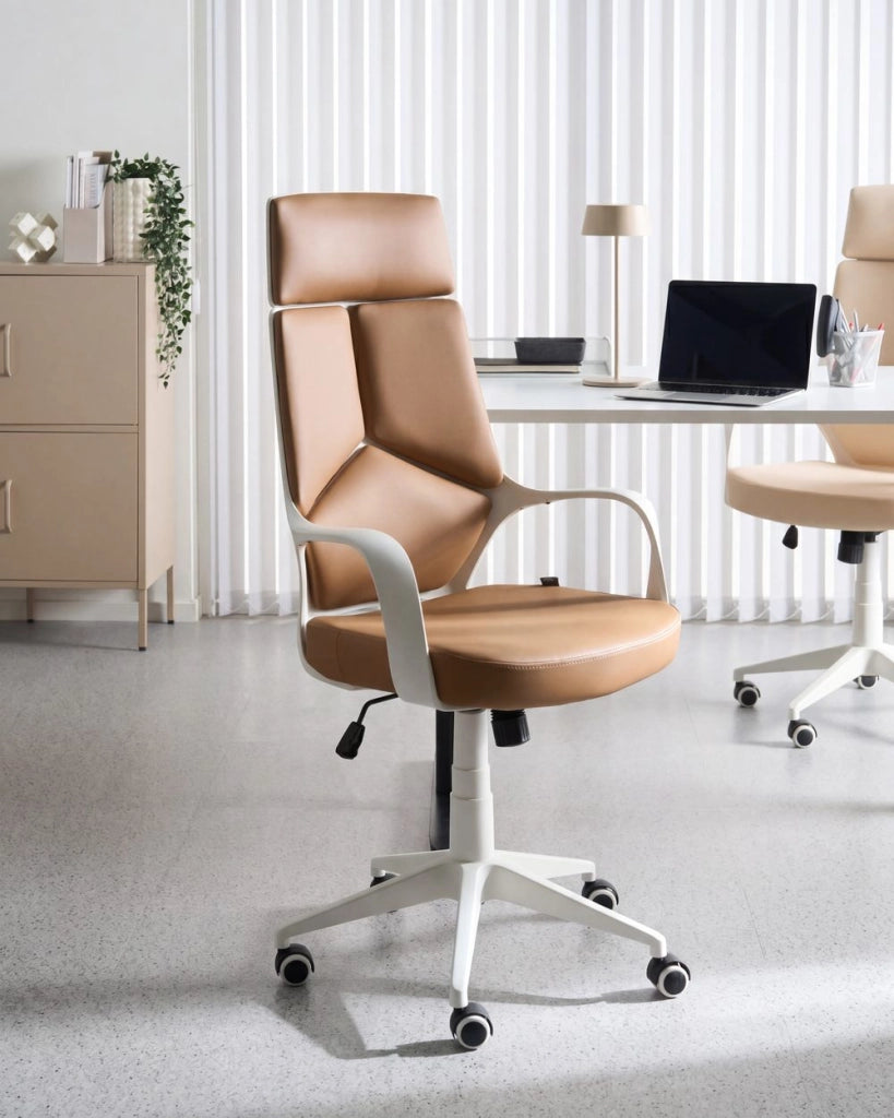 Sedia da ufficio in tessuto girevole regolabile in altezza reclinabile in schiuma stampata a iniezione colore beige sabbia