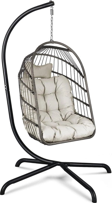 Sedia a Sosta Cocoon - Struttura Ultraresistente - Cuscino - Ripiegabile - Seduta in Rattan - Sedia da Giardino - Sedia da Terrazza - Sedia da Balcone - Capacità 110 kg - Sedia da Giardino per Interno e Esterno