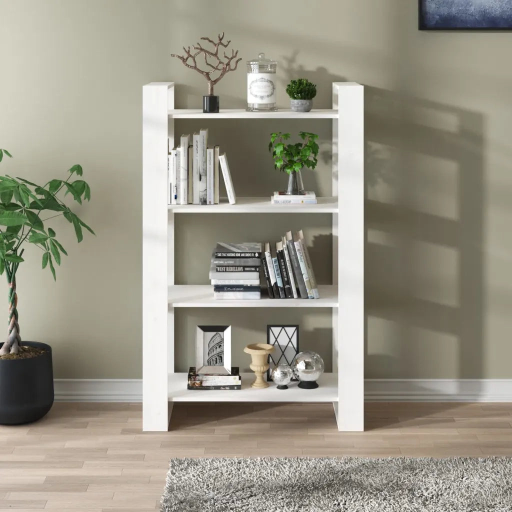 Libreria Divisorio-Scaffale per Libri-Mobile di Stoccaggio Bianco 80x35x125 cm Legno Massello di Pino