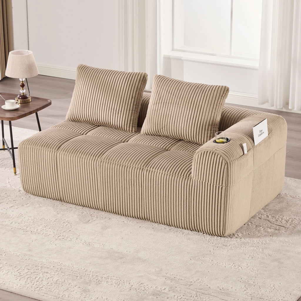 DIVANO con tasche laterali e portabicchieri 158x93x61 cm, corduroy khaki