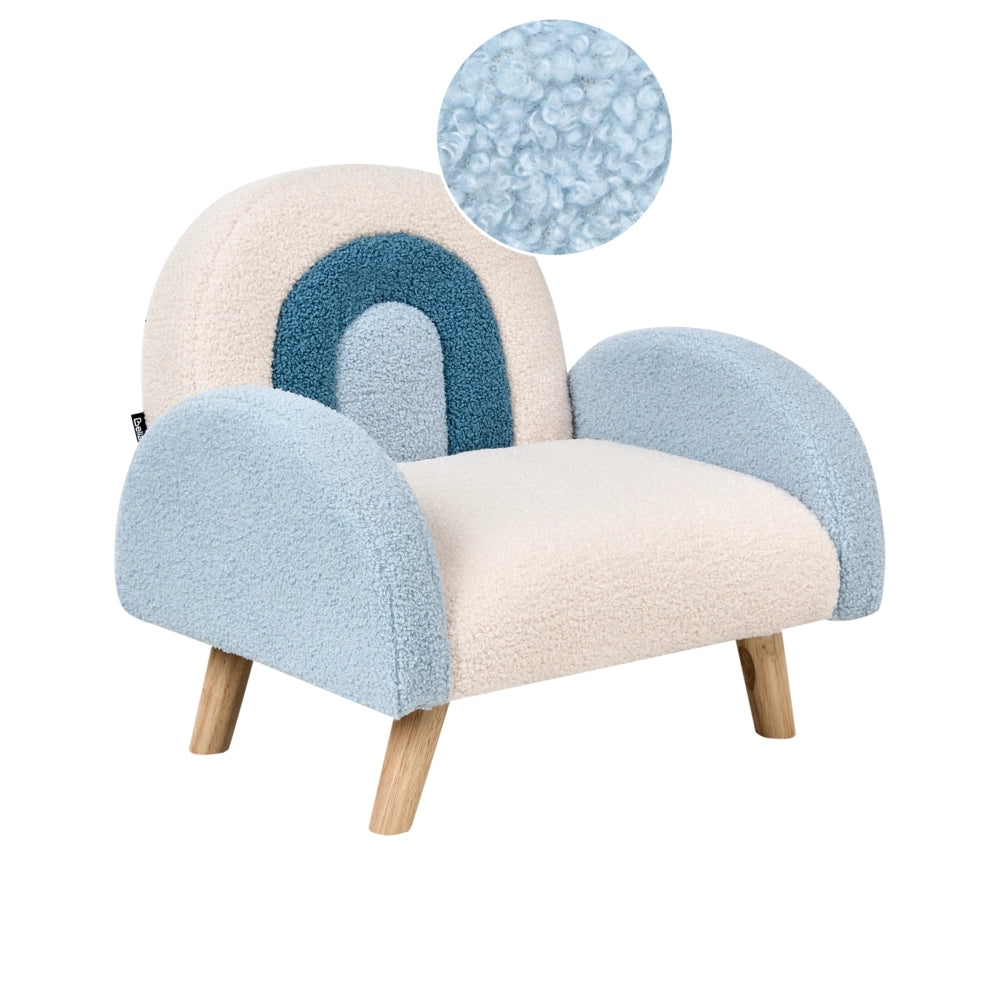 Poltrona per bambini Sedia imbottita con gambe in legno azzurro arcobaleno cameretta