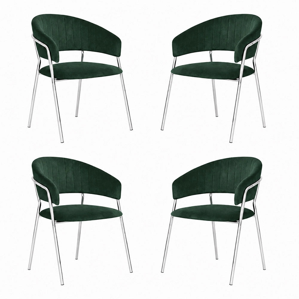 Sedie da pranzo set da 4 Aurelia in velluto verde con gambe in ferro cromato