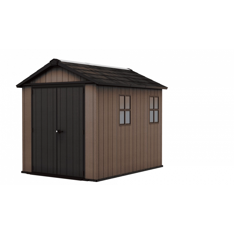 Casetta da giardino in resina EVOTECH+ 287x230 cm - con pavimento e doppia porta - carico neve 150 kg/m² – Newton Plus 759/975 - Marrone - Keter