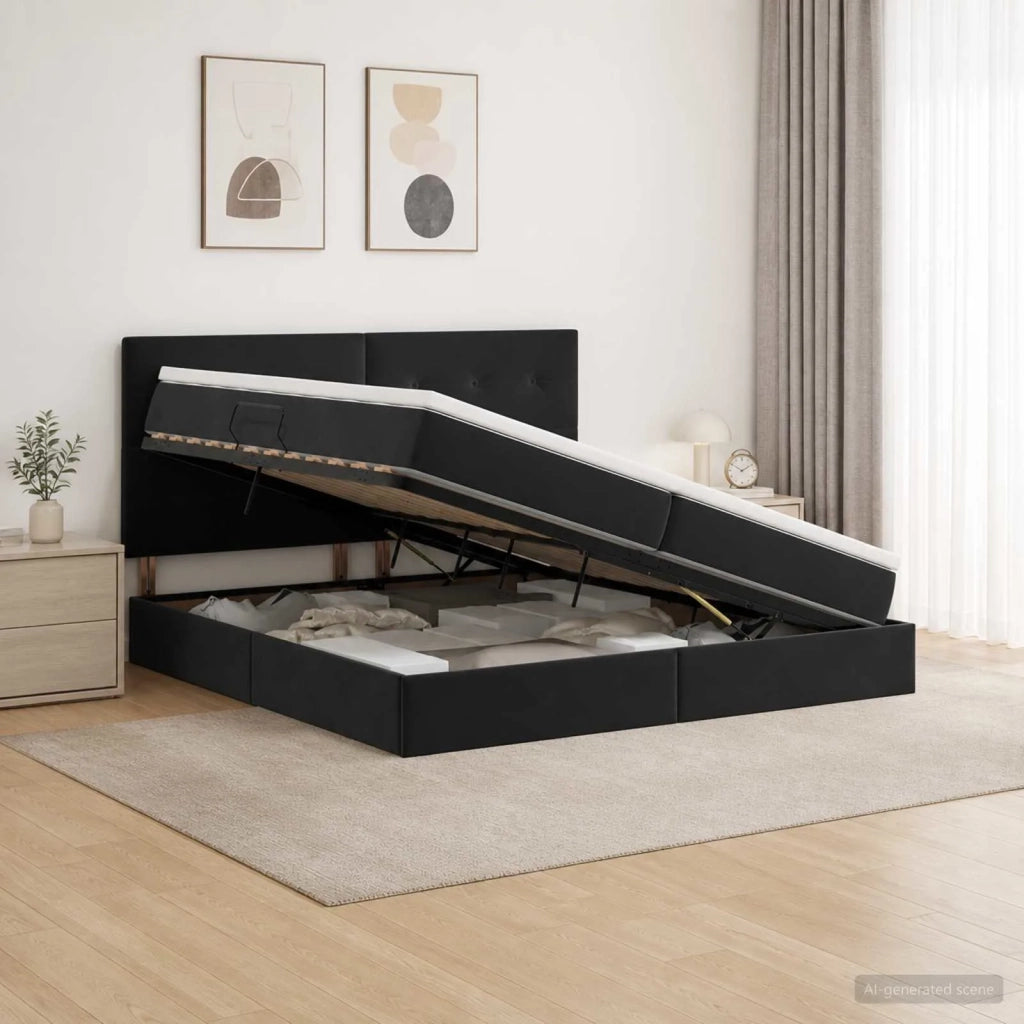 Letto con contenitore e materasso Nero 200 x 200 cm Velluto 3459713