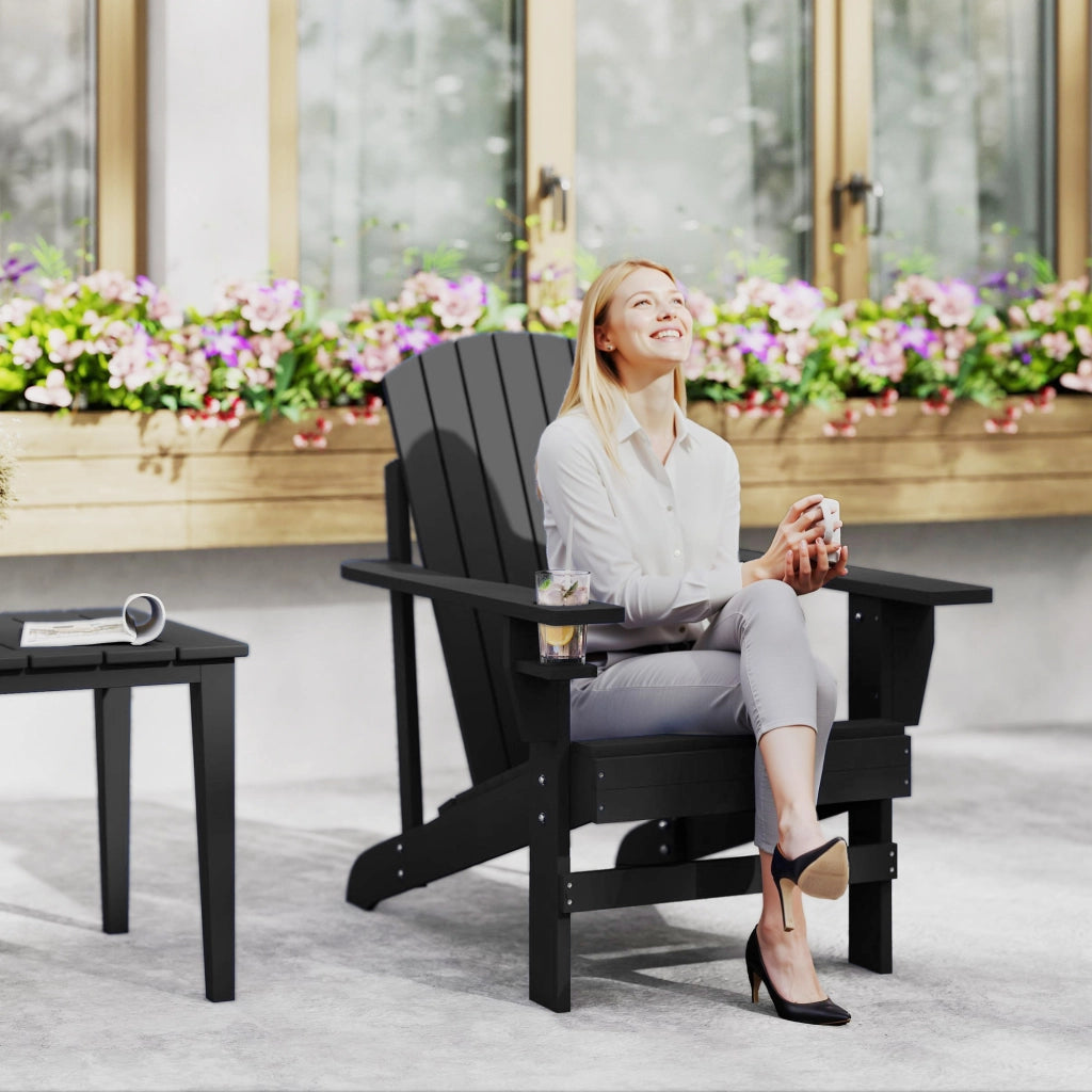 Sedia Adirondack con portabicchiere ¨C zephmum ¨C Legno massello nero 72x95x93 cm