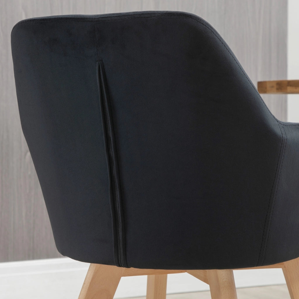 Sedie da Pranzo 2 Pezzi ¨C Minimal ¨C Velluto Nero Legno Hevea 54x57x80