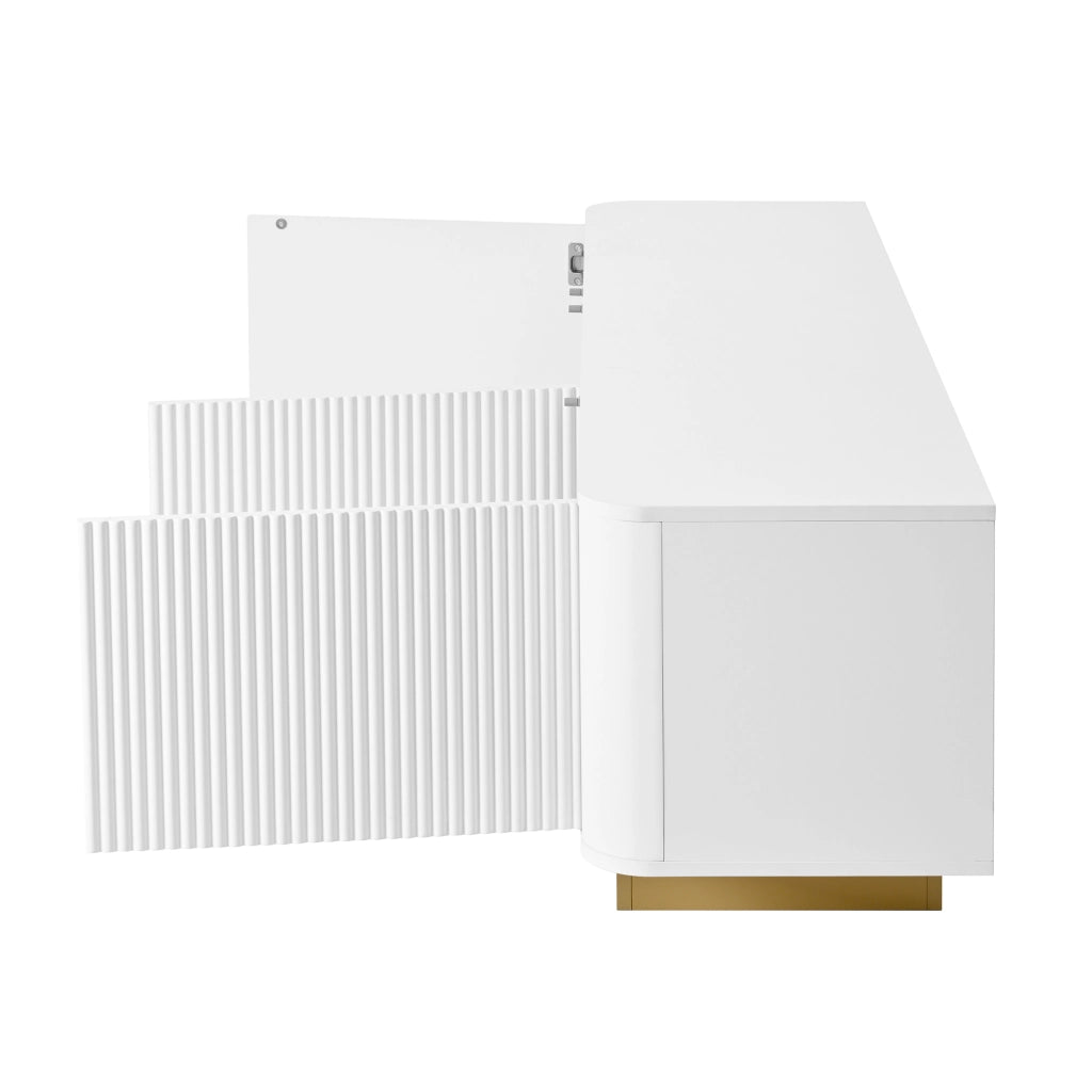 Mobile TV 170x40.5x47 cm; con 3 ante e gestione cavi; MDF e pannello truciolare bianco