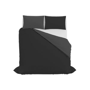 Copripiumino Matrimoniale con Sacco e Federe in Tinta Unita Double Face Linea Vera Nero e Fumo