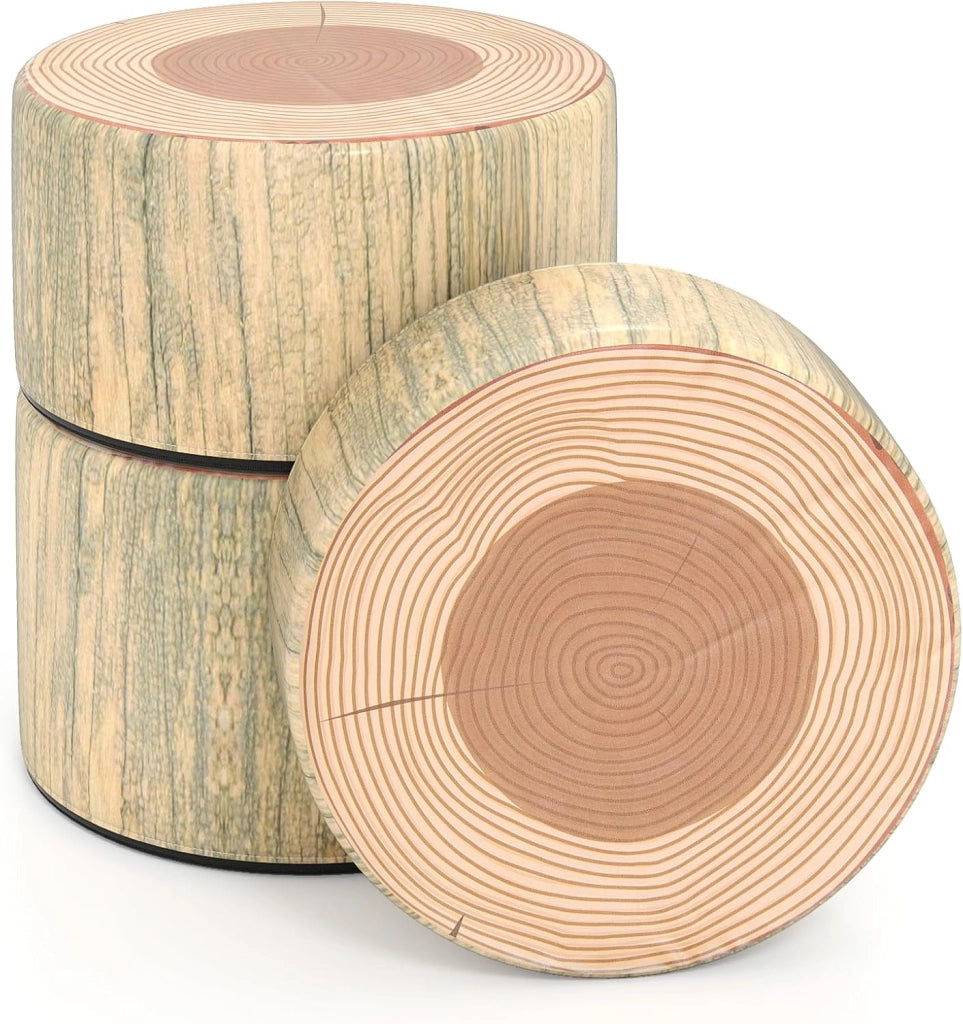 Set di 3 Sgabelli a Ceppo d'Albero, Cuscini da Pavimento per Bambini con Stampa Legno, Decorazione Naturale e Altezze Diverse, Sgabelli Rotondi per Aula, Casa e Asilo (Naturale)