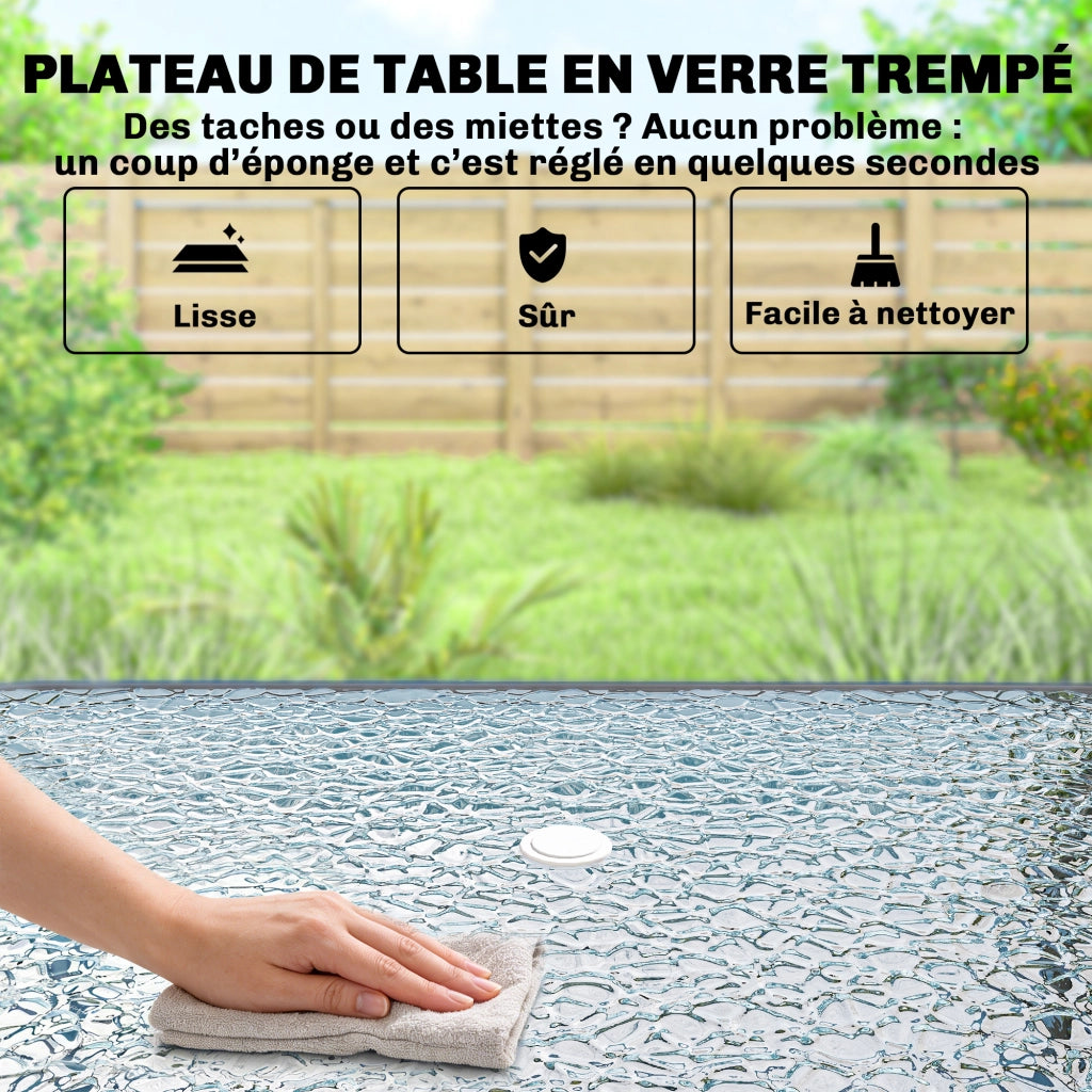 Set da giardino esterno 8 pezzi con tavolo e 6 sedie pieghevoli ¨C zephmum ¨C Grigio, Polipropilene