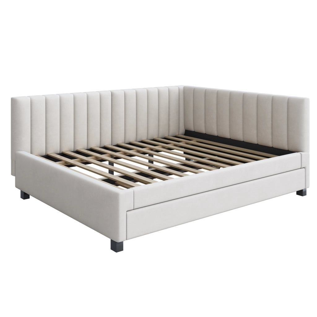 Letto imbottito matrimoniale 140x200 cm con rete estraibile in velluto beige