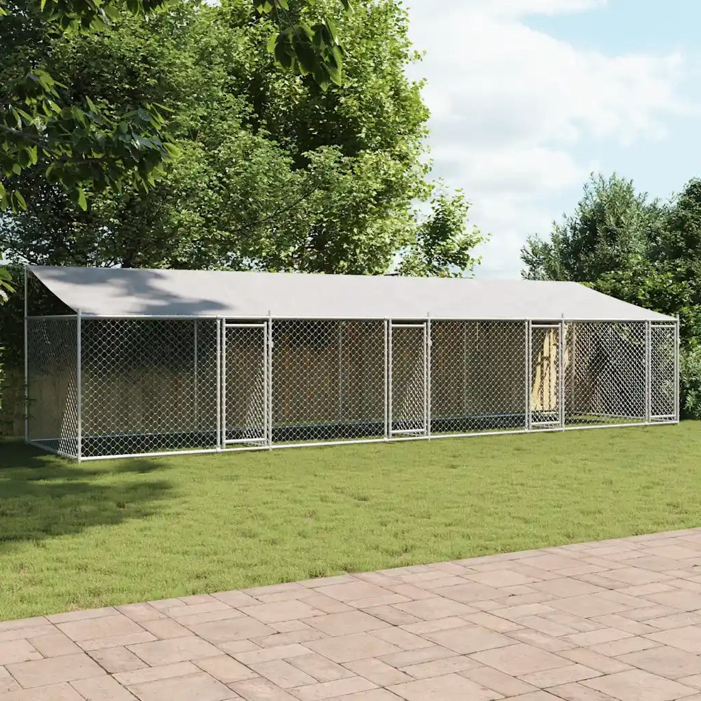 Gabbia Cani con Tetto e Porte Grigia 8x2x2 m in Acciaio Zincato 3209565