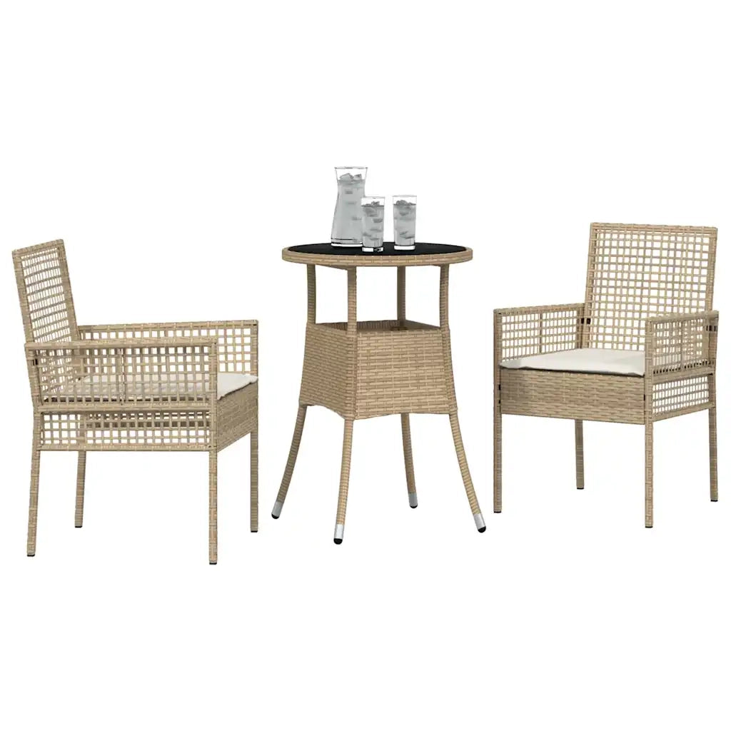 Set da Pranzo per Giardino 3 pcs Beige polyrattan 3334949
