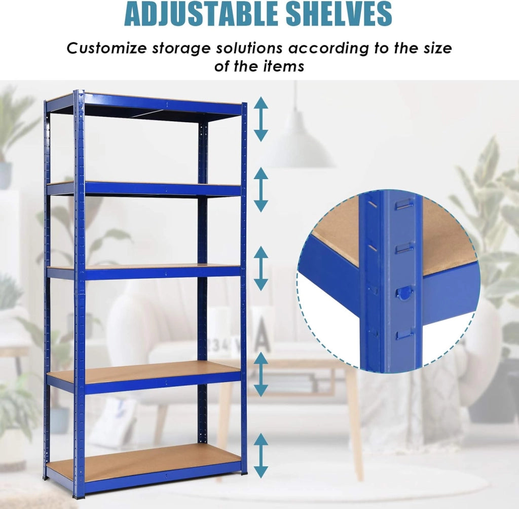 Scaffale portaoggetti a 5 livelli, 90 x 40 x 180 cm, ogni strato carico fino a 175 kg, scaffale pesante in metallo per magazzino, dispensa, garage (blu)