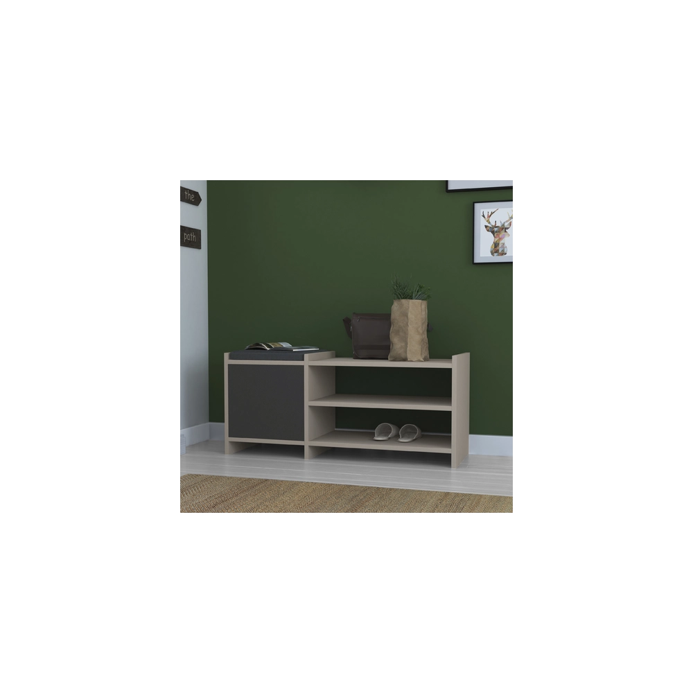 Panca scarpiera con anta e ripiani Sunno tortora e antracite 100x35x44