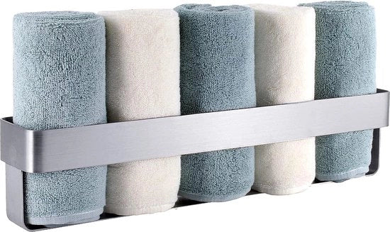 Sostegno per asciugamano, senza foratura, 40 cm, acciaio inossidabile, adesivo self-locking, per la stanza da bagno