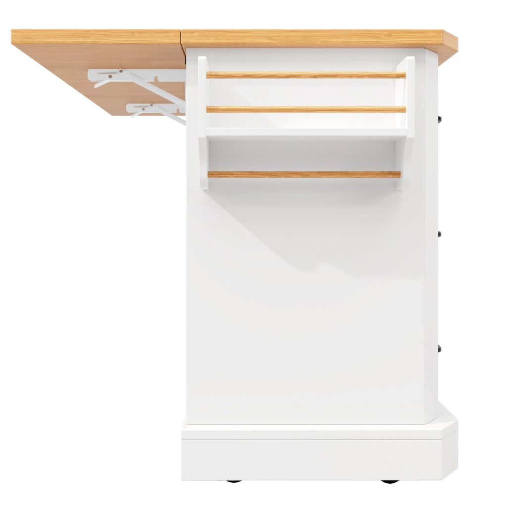 Isola da cucina 120x45x91 cm bianca in MDF e metallo; 6 cassetti su ruote