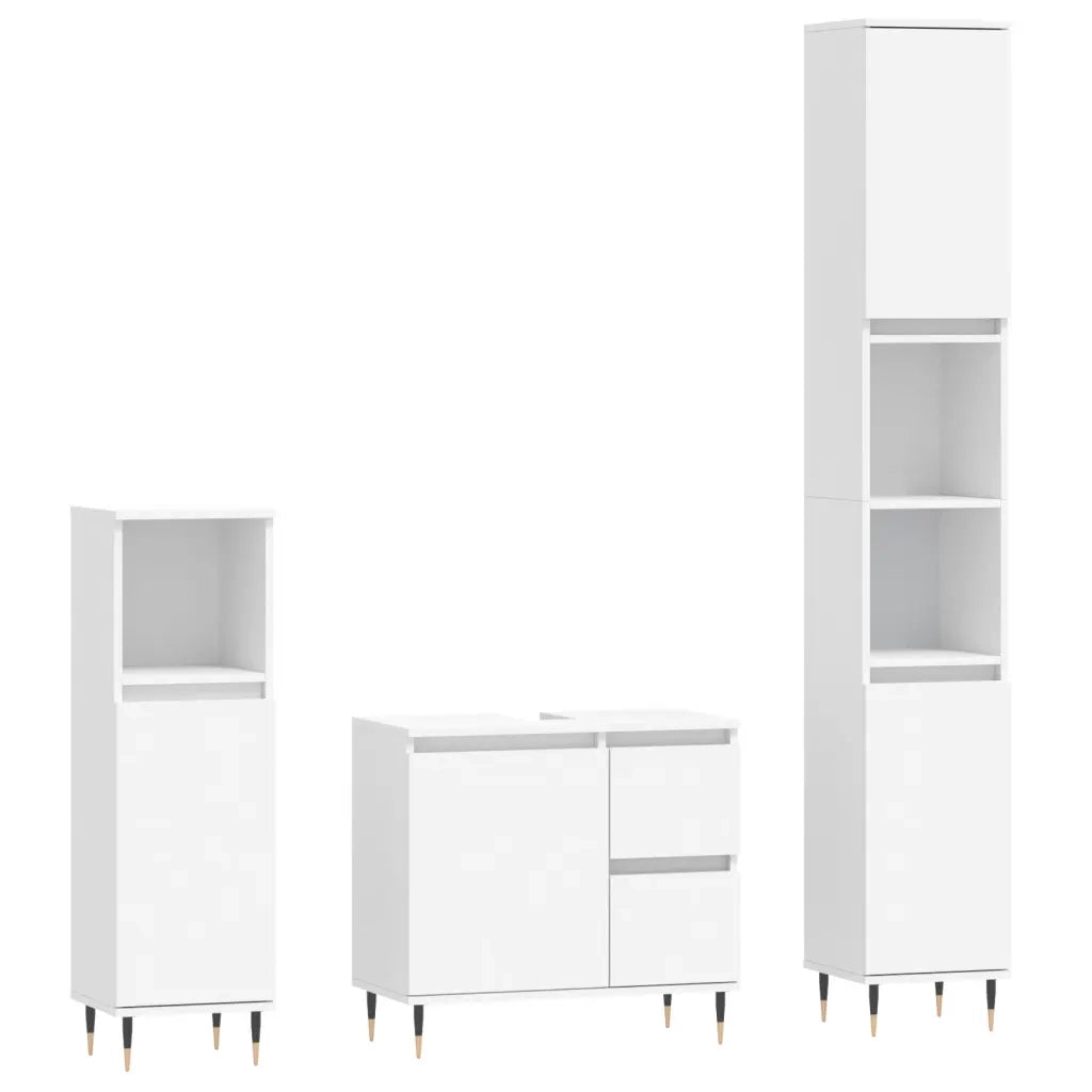 Set Mobili da Bagno 3 pz Bianco in Legno Multistrato 3190213