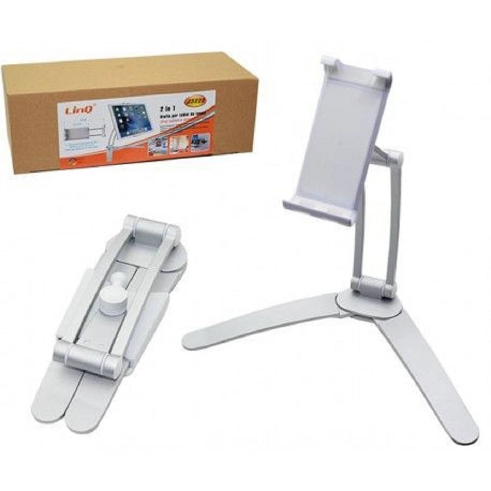 Trade Shop - Staffa Supporto 2 In 1 Da Tavolo In Alluminio Per Smartphone Tablet Casa J3222 -
