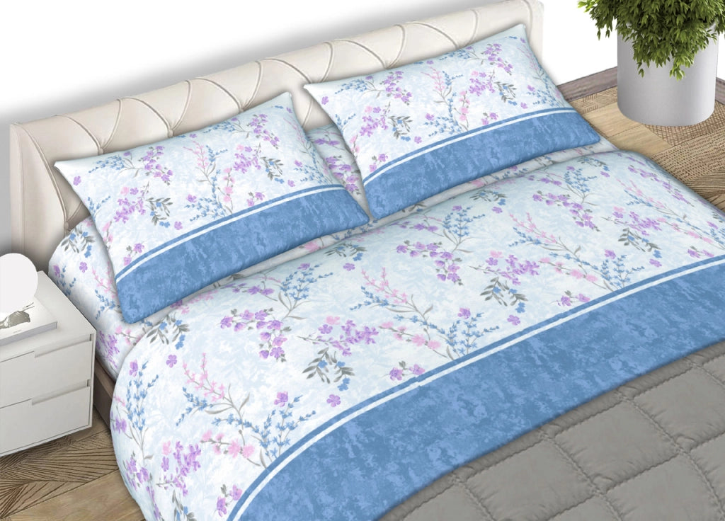 Completo Lenzuola 100% Cotone Made Italy Fantasia Floreale Venezia C.N - Matrimoniale - Azzurro
