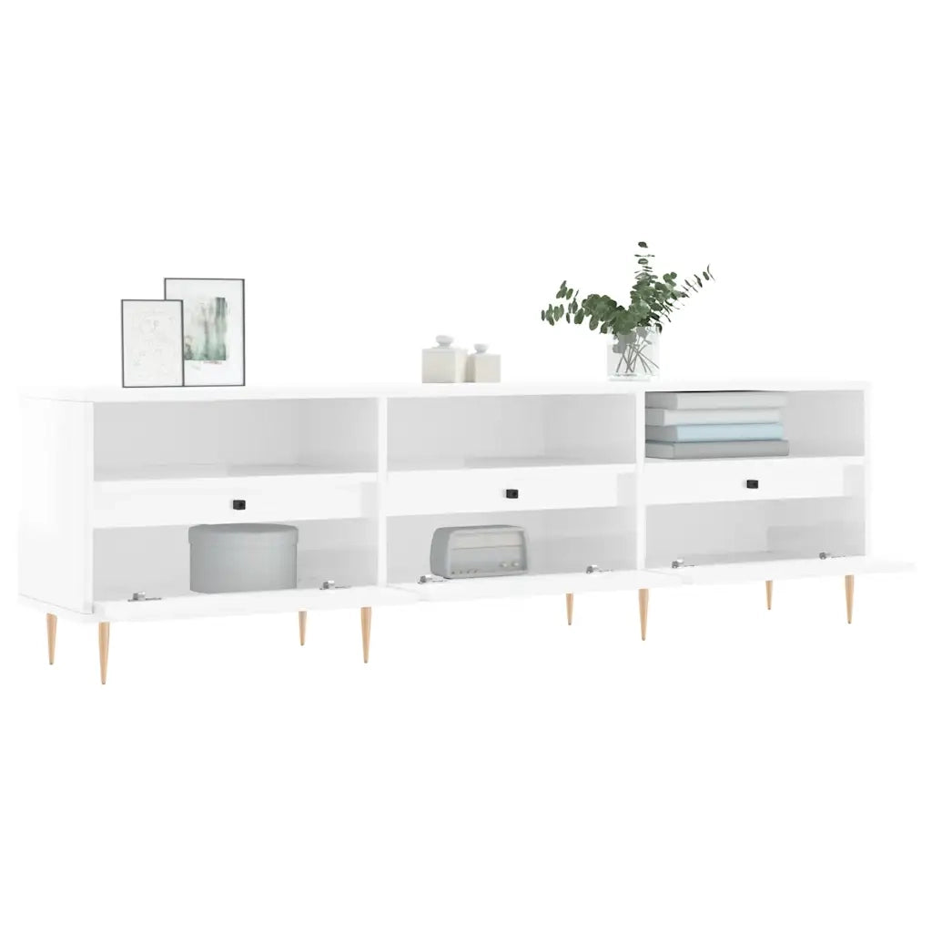 Mobile Porta TV Bianco Lucido 150x30x44,5 cm Legno Multistrato 831270