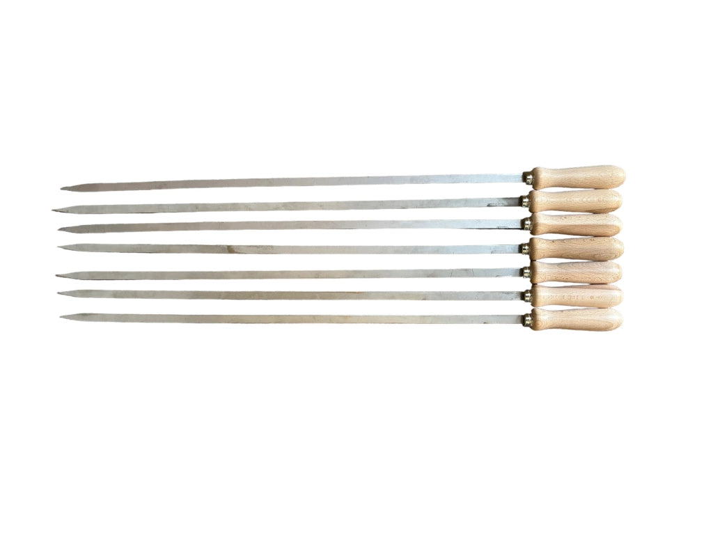 Spiedi per barbecue in acciaio inossidabile lunghi 74 cm con manico in legno per carne pesce verdure 7 pz