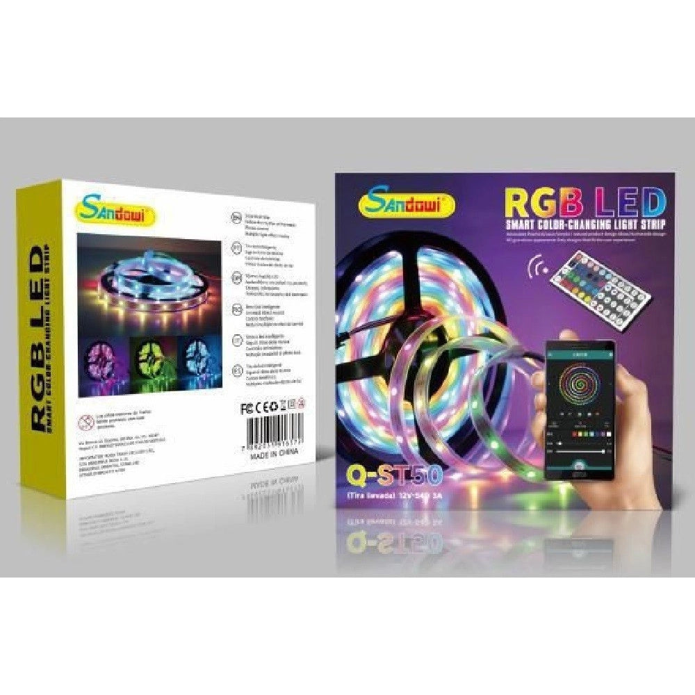 Trade Shop - Striscia Led Rgb Autoadesiva 5mt Con Funzione Audio Bluetooth Telecomando Q-st50 -