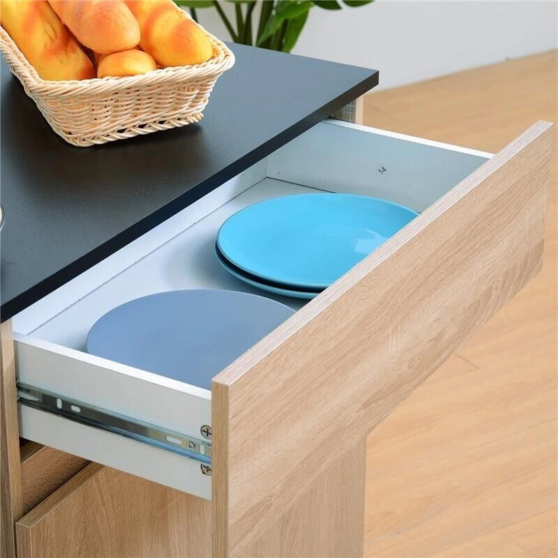 MOBILETTO DA CUCINA CON RUOTE CASSETTI ARMADIETTO LEGNO