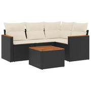 Set Divani da Giardino 5 pz | Set Salotto da Giardino con Cuscini in Polyrattan Nero