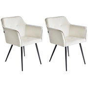 Set di 2 sedie da pranzo con sedile imbottito in velluto beige chiaro con braccioli e gambe in metallo Nero