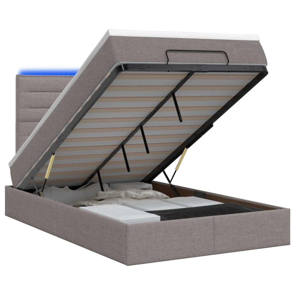 Letto Ottomano con Materasso e LED Tortora 120 x 200 cm Tessuto 3457983