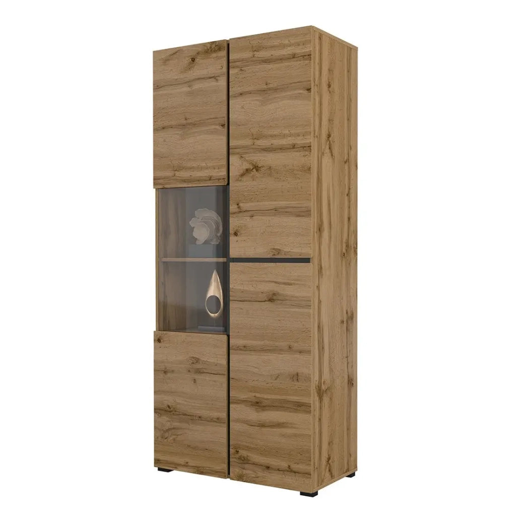 Vetrina alta 2 porte collezione HAVANA. Colori rovere e nero.
