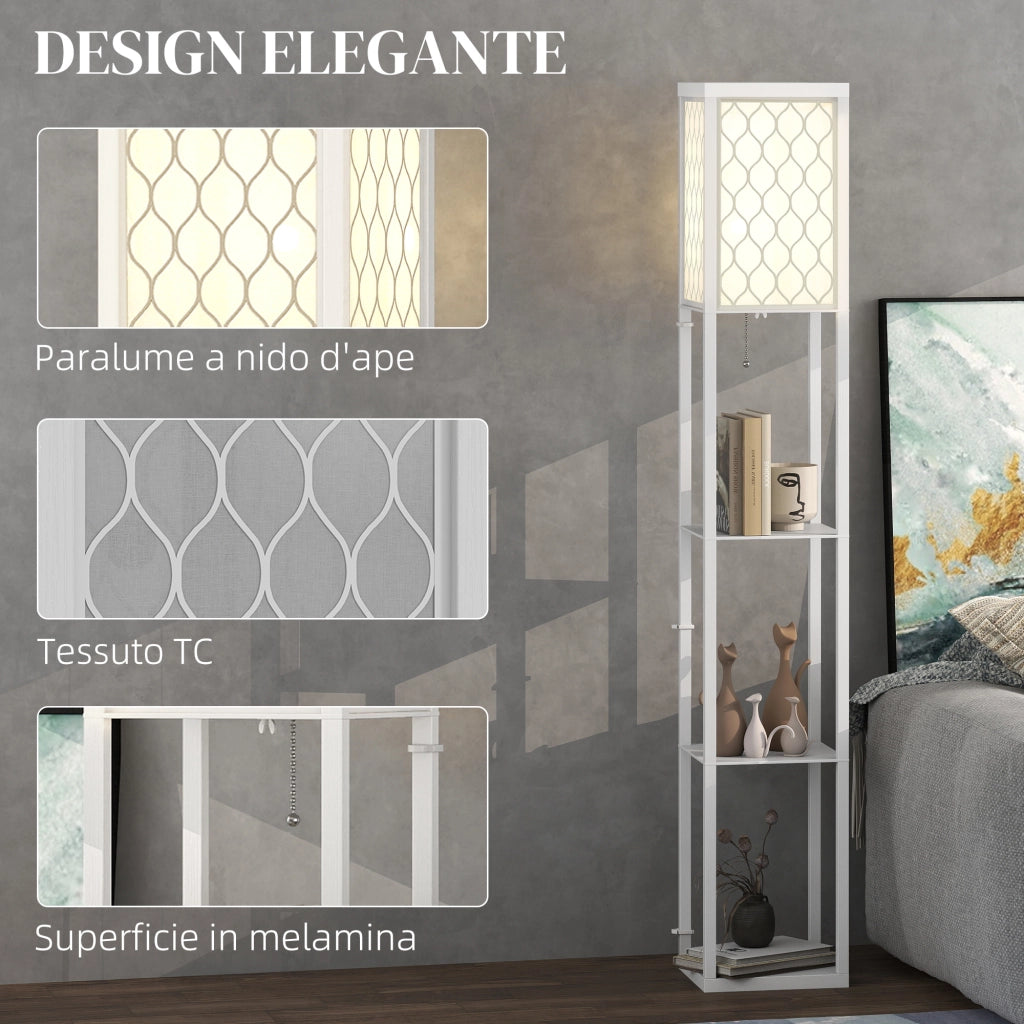 Lampada da Terra 2 in 1 con 3 Ripiani ¨C zephmum ¨C 26x26x160 cm, Bianco