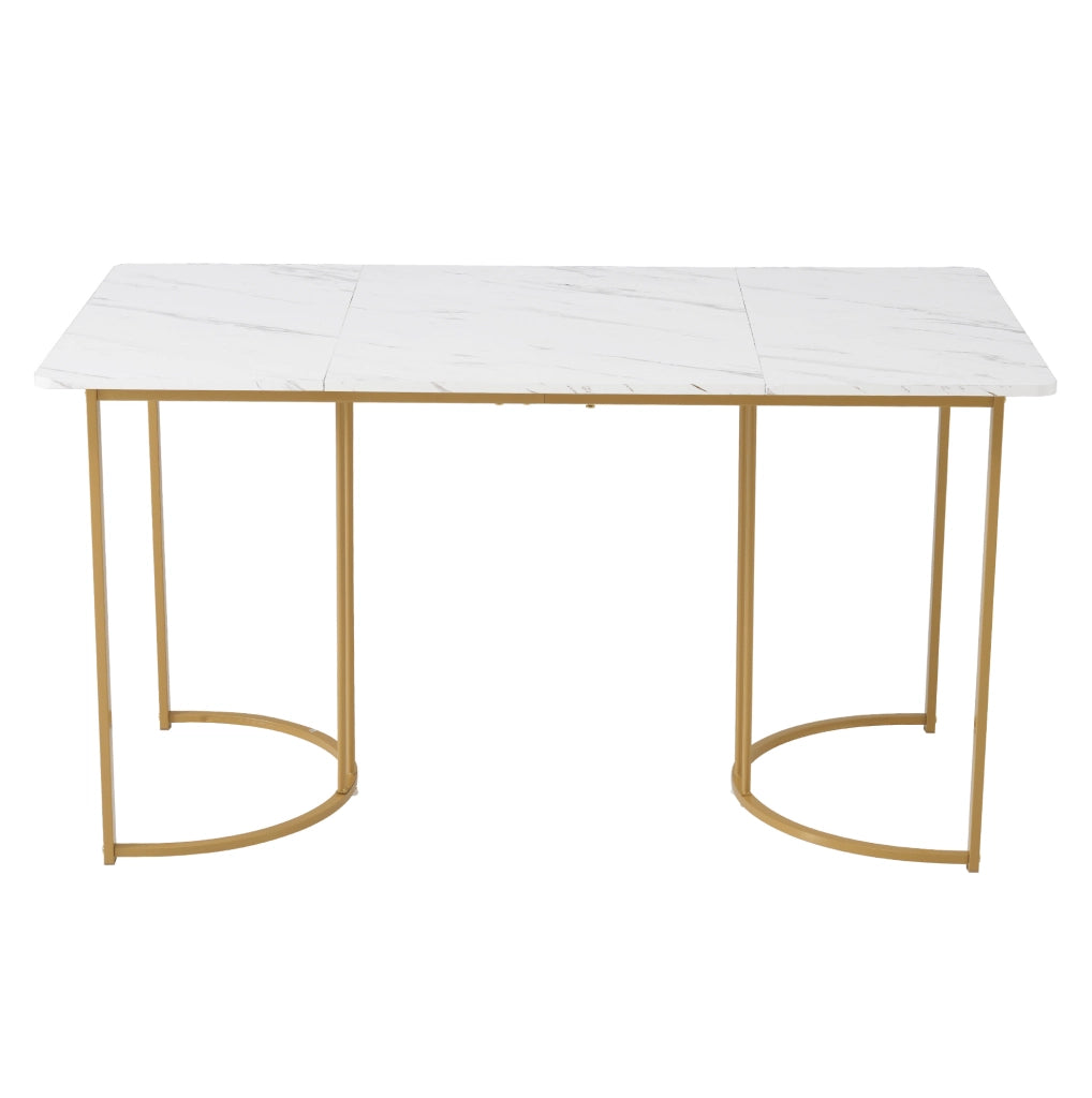 Set tavolo da pranzo 140x80 cm; effetto marmo; MDF bianco