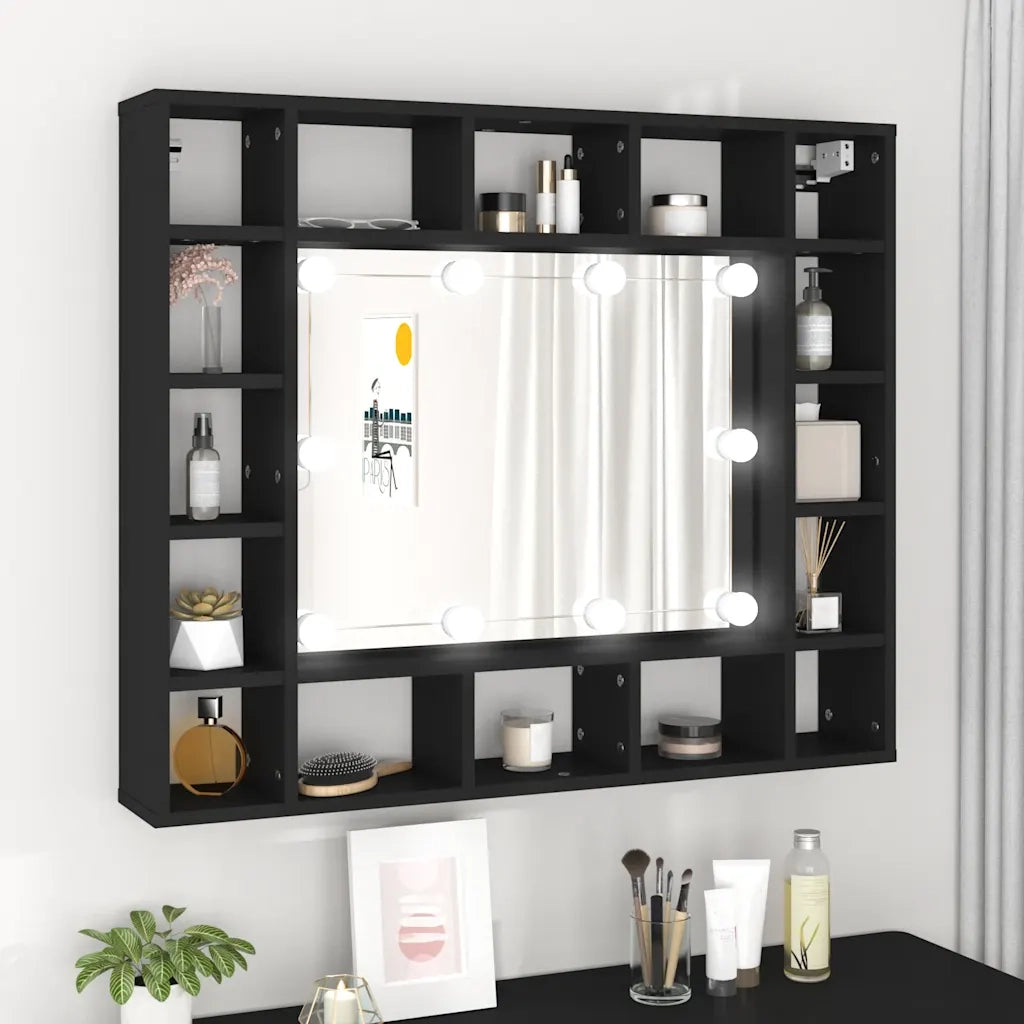 Armadietto a Specchio con LED Nero 91x15x76,5 cm 833496