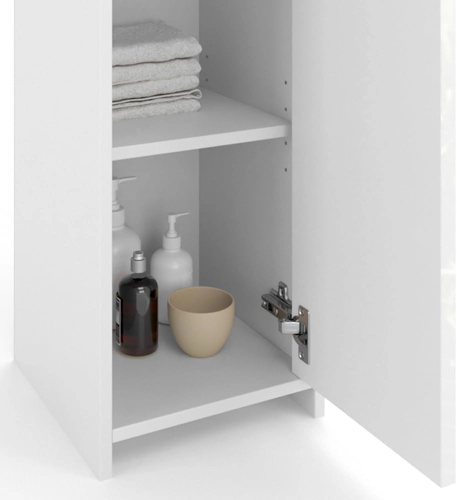 Mobiletto bagno Kiko, Bianco lucido/bianco, 30 x 95 cm, combinabile con la serie Kiko per la conservazione in bagno