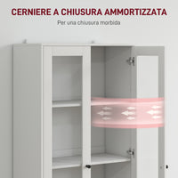 Credenza Cucina 59x30x164 cm Ante in Vetro e 2 Cassetti Bianco