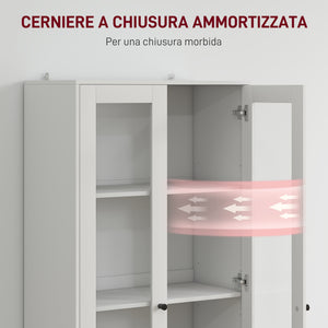 Credenza Cucina 59x30x164 cm Ante in Vetro e 2 Cassetti Bianco