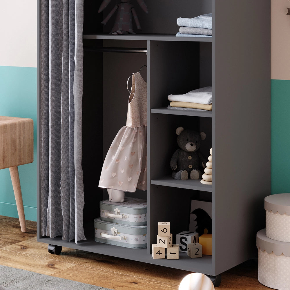 Vicco Armadio multifunzione Grigio 100 x 146.6 cm aperto, su rotelle