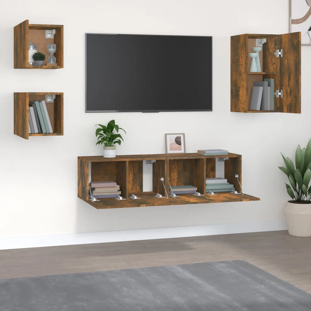 Set di Mobili Porta TV 5 pz Rovere Fumo in Legno Multistrato 3120275