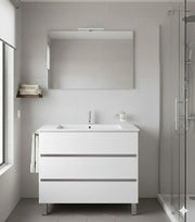 Mobile Bagno BALDER Già Montato 3 cassetti con piedini, lavabo e specchio Bianco lucido 70x40 cm